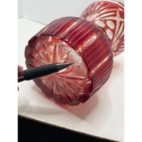 Ruby Red Cranberry Heavy Large Cut Crystal Vase Made in Brazil 8 1/2" - Picture 9 of 11